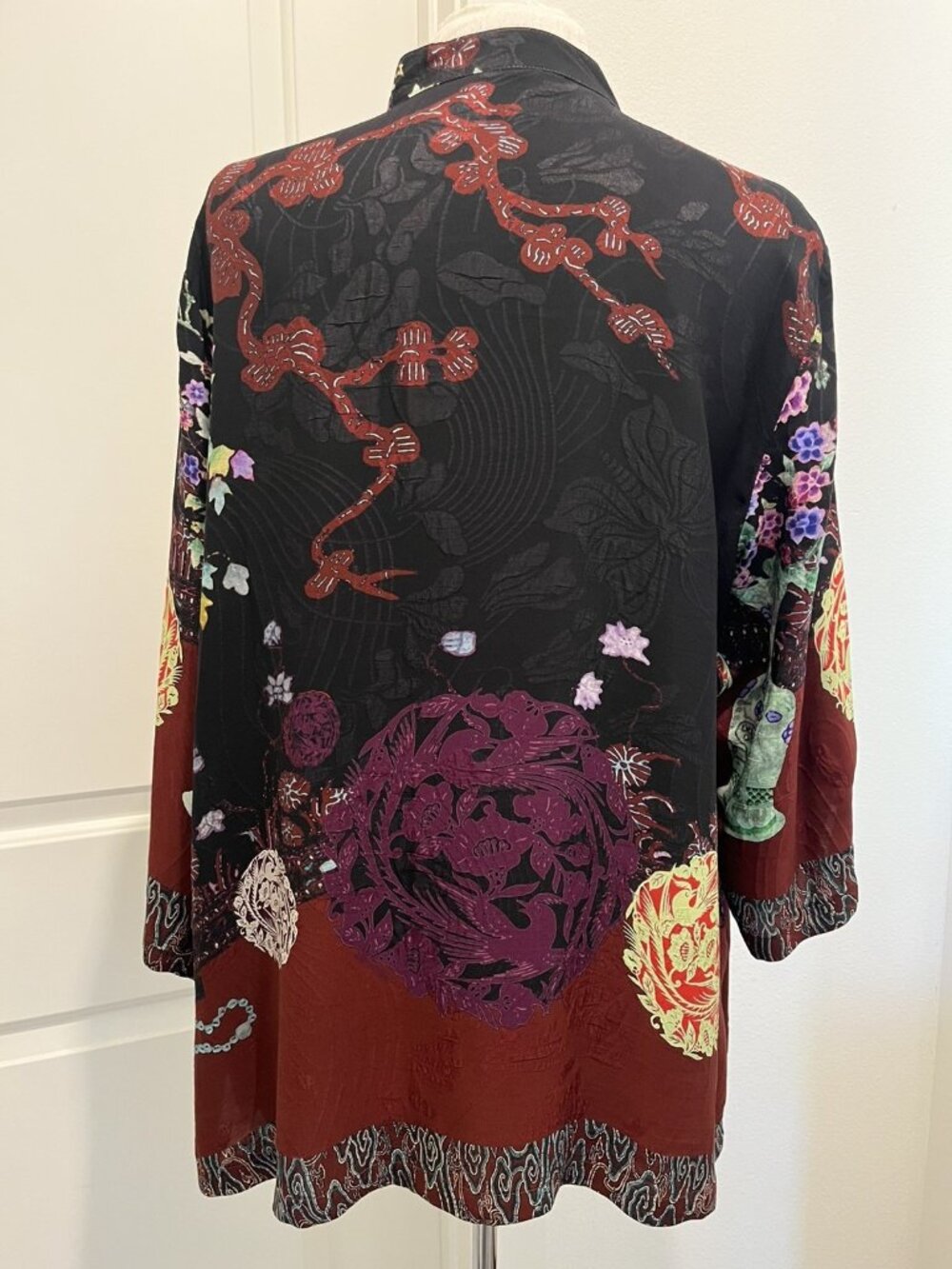 Citron Santa Monica 0X Silk Blend Blouse Chinoiserie Floral Mandarin Artsy Art - Picture 5 of 13